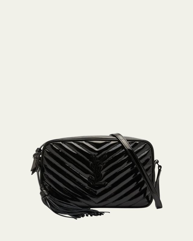 Lou Medium YSL Camera Bag with Pocket and Tassel in Quilted Patent Leather